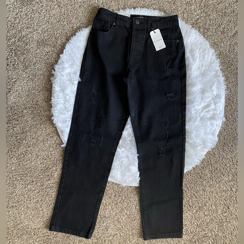 Forever 21 Boyfriend Jeans Mid Rise Relaxed Fit Slim Leg New Black Womens 26‎